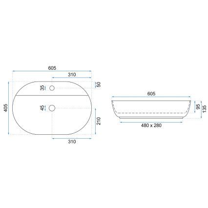 REA-U7900 - Lavatório de sobrepor AURA 40,5 x 60,5 cm cerâmica/branco brilhante