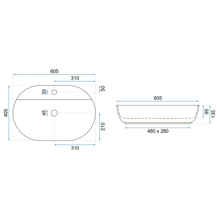 REA-U7900 - Lavatório de sobrepor AURA 40,5 x 60,5 cm cerâmica/branco brilhante