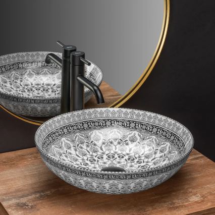 REA-U8002 - Lavatório de bancada ARTE 40 cm cerâmica/branco/preto