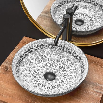 REA-U8002 - Lavatório de bancada ARTE 40 cm cerâmica/branco/preto