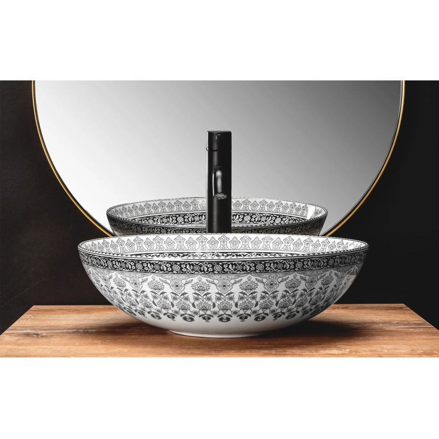 REA-U8002 - Lavatório de bancada ARTE 40 cm cerâmica/branco/preto