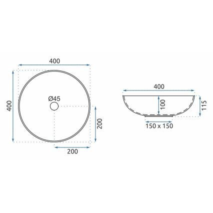 REA-U8002 - Lavatório de bancada ARTE 40 cm cerâmica/branco/preto