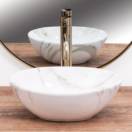 REA-U8014 - Lavatório de bancada SOFIA MINI 27x34 cm cerâmica/decoração em mármore