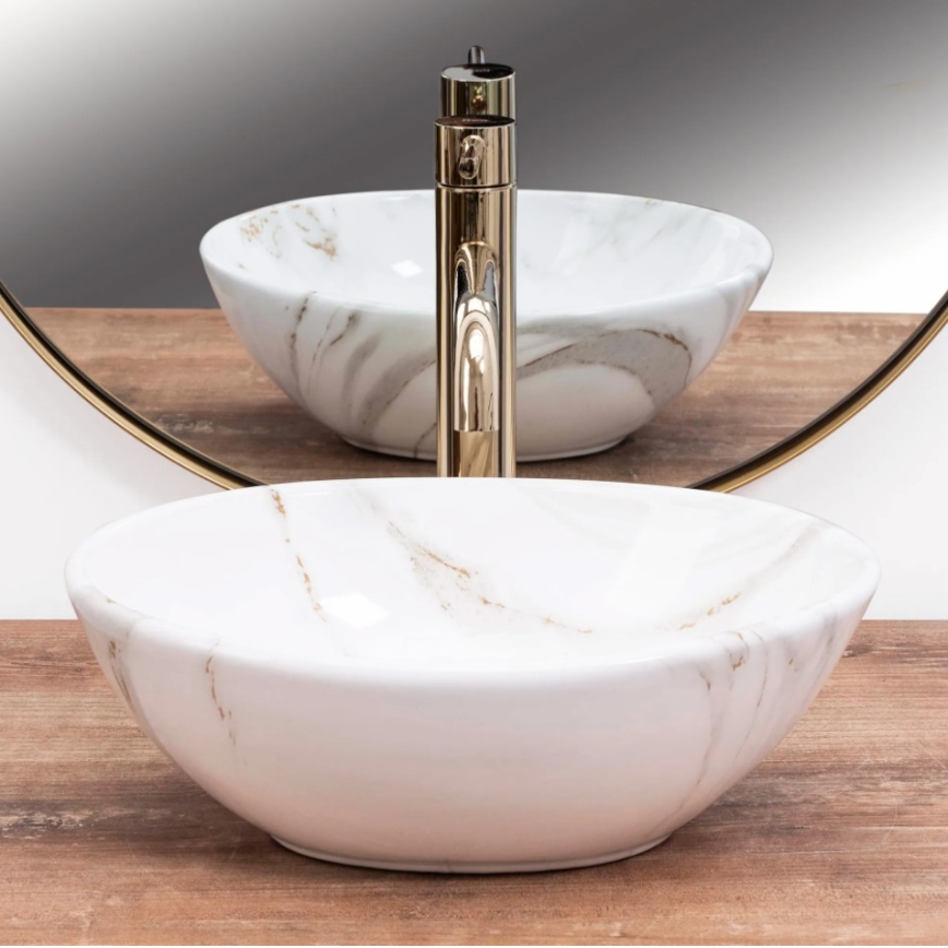 REA-U8014 - Lavatório de bancada SOFIA MINI 27x34 cm cerâmica/decoração em mármore