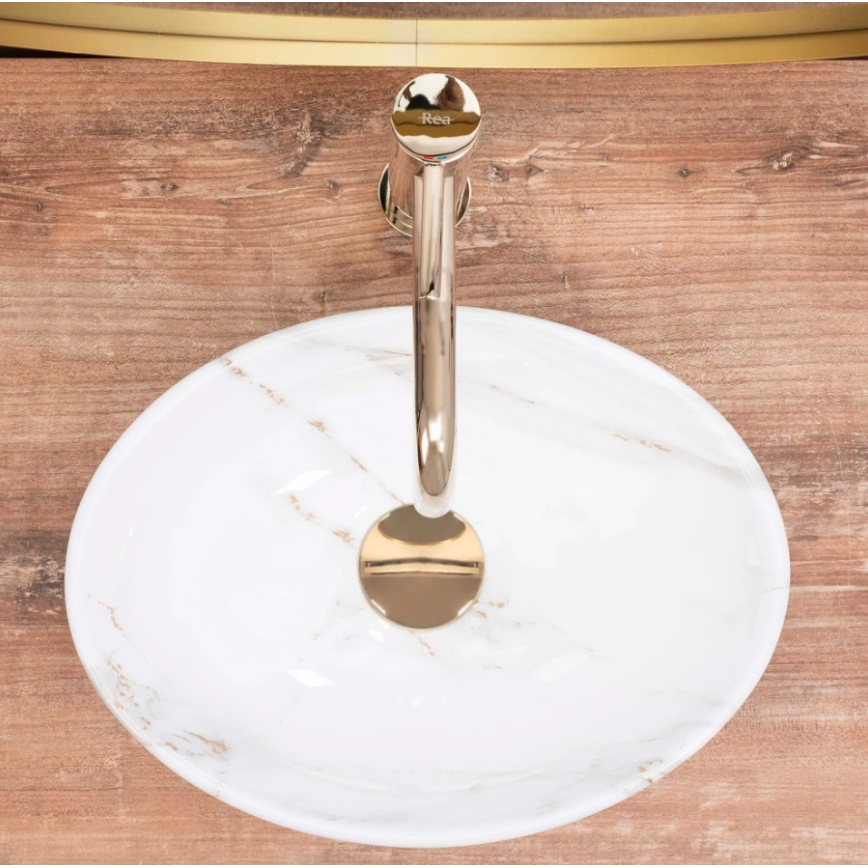 REA-U8014 - Lavatório de bancada SOFIA MINI 27x34 cm cerâmica/decoração em mármore