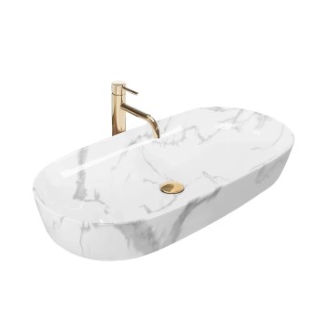 REA-U8403 - Lavatório de bancada CLEO 41x81 cm, cerâmica / decoração em mármore