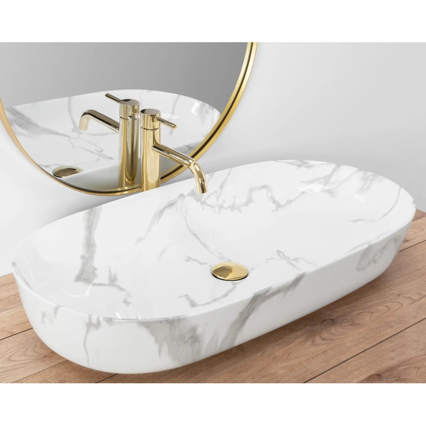 REA-U8403 - Lavatório de bancada CLEO 41x81 cm, cerâmica / decoração em mármore