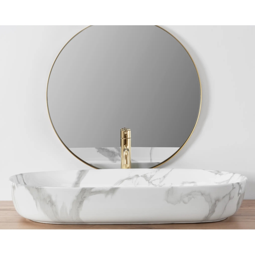 REA-U8403 - Lavatório de bancada CLEO 41x81 cm, cerâmica / decoração em mármore
