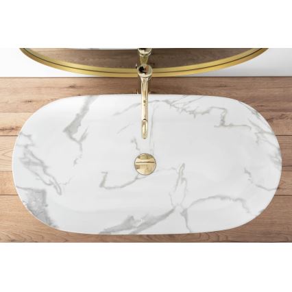 REA-U8403 - Lavatório de bancada CLEO 41x81 cm, cerâmica / decoração em mármore
