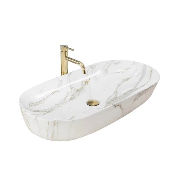 REA-U8404 - Lavatório de bancada CLEO 41x81 cm cerâmica/branco/acabamento marmorizado