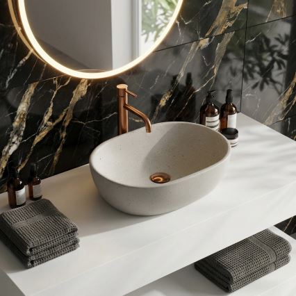 REA-U8480 - Lavatório para bancada AMELIA 34,5x48 cm cerâmica/imitação de pedra