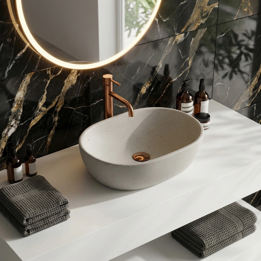REA-U8480 - Lavatório para bancada AMELIA 34,5x48 cm cerâmica/imitação de pedra