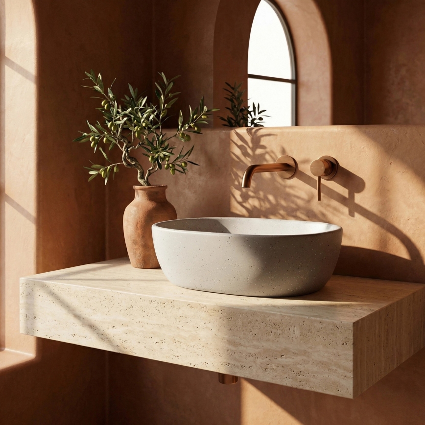REA-U8480 - Lavatório para bancada AMELIA 34,5x48 cm cerâmica/imitação de pedra