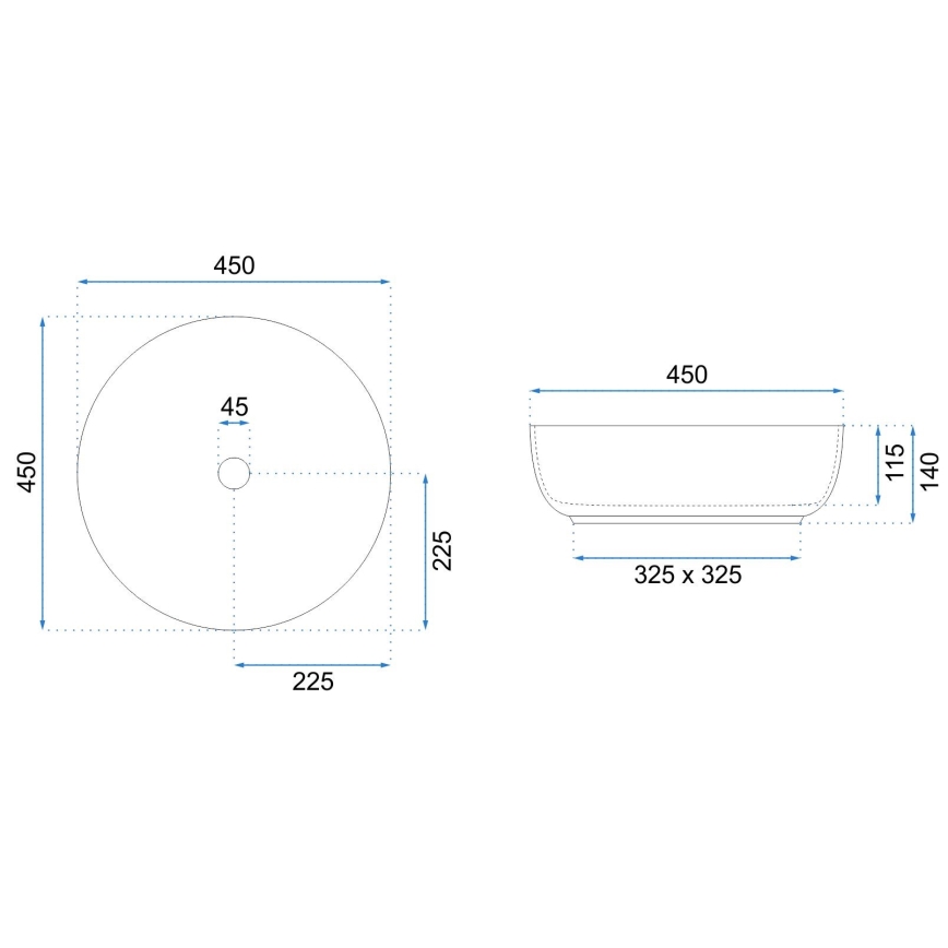 REA-U8493 - Lavatório de bancada ELMA Ø 45 cm cerâmica/branco brilhante