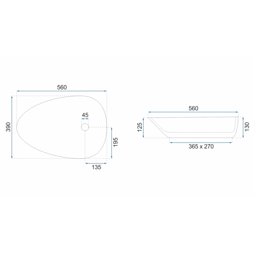 REA-U8536 - Lavatório sobre bancada GRETA 39x56 cm cerâmica/branco brilhante