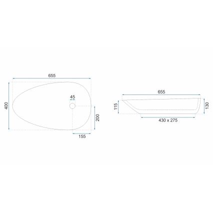 REA-U8537 - Lavatório de sobrepor GRETA 40 x 65,5 cm cerâmica/branco brilhante