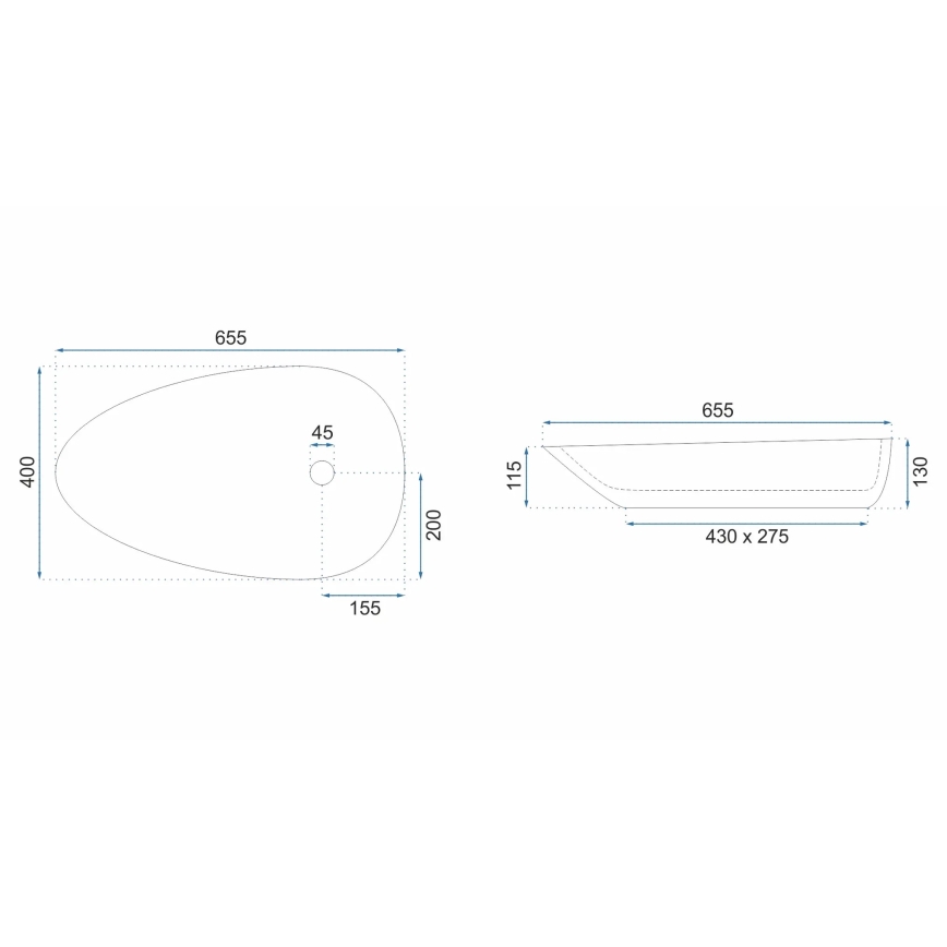 REA-U8537 - Lavatório de sobrepor GRETA 40 x 65,5 cm cerâmica/branco brilhante
