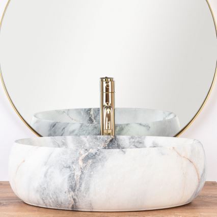 REA-U8567 - Lavatório de bancada LINDA 34x48,5 cm em cerâmica com acabamento em mármore