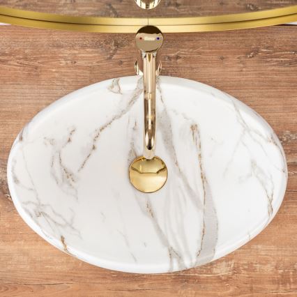 REA-U8568 - Lavatório de bancada LINDA 34x48,5 cm cerâmica/decoração em mármore