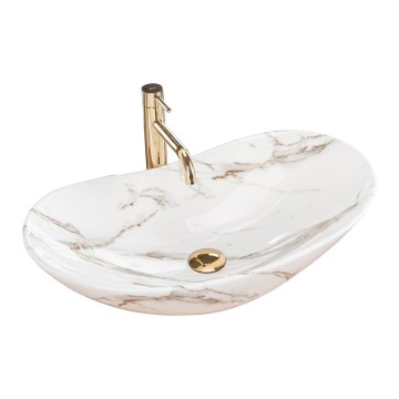 REA-U8597 - Lavatório de bancada ROYAL 36 x 62 cm em cerâmica com decoração em mármore