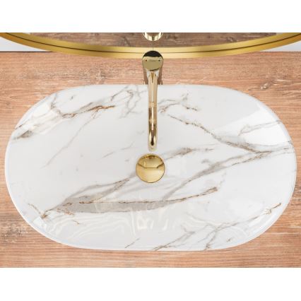 REA-U8597 - Lavatório de bancada ROYAL 36 x 62 cm em cerâmica com decoração em mármore