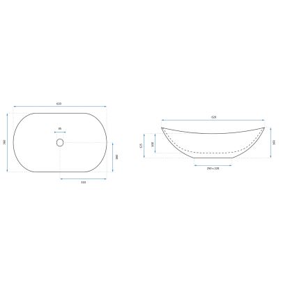 REA-U8597 - Lavatório de bancada ROYAL 36 x 62 cm em cerâmica com decoração em mármore