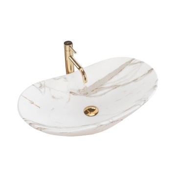REA-U8598 - Lavatório de sobrepor ROYAL 36x60,5 cm, cerâmica com acabamento em efeito mármore