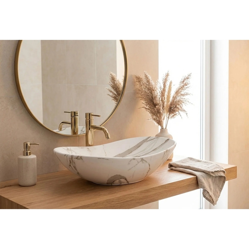 REA-U8598 - Lavatório de sobrepor ROYAL 36x60,5 cm, cerâmica com acabamento em efeito mármore
