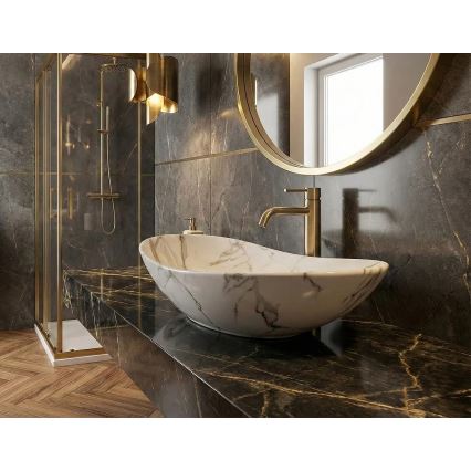 REA-U8598 - Lavatório de sobrepor ROYAL 36x60,5 cm, cerâmica com acabamento em efeito mármore