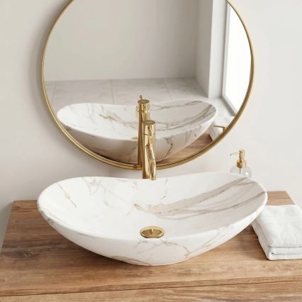 REA-U8598 - Lavatório de sobrepor ROYAL 36x60,5 cm, cerâmica com acabamento em efeito mármore