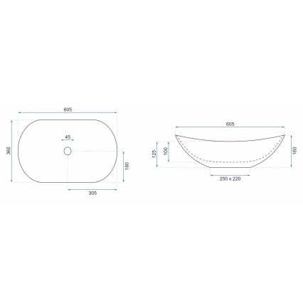 REA-U8598 - Lavatório de sobrepor ROYAL 36x60,5 cm, cerâmica com acabamento em efeito mármore