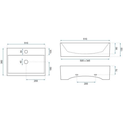 REA-U8701 - Cuba de apoio BONITA 36x51 cm cerâmica/branco brilhante