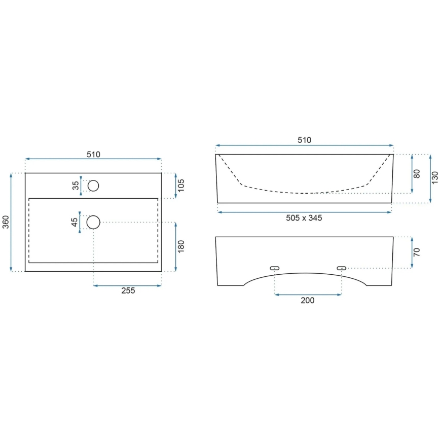 REA-U8701 - Cuba de apoio BONITA 36x51 cm cerâmica/branco brilhante