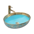 REA-U8709 - Lavatório de bancada MARGOT 40x52 cm cerâmica/azul/dourado