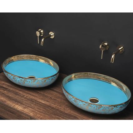 REA-U8709 - Lavatório de bancada MARGOT 40x52 cm cerâmica/azul/dourado