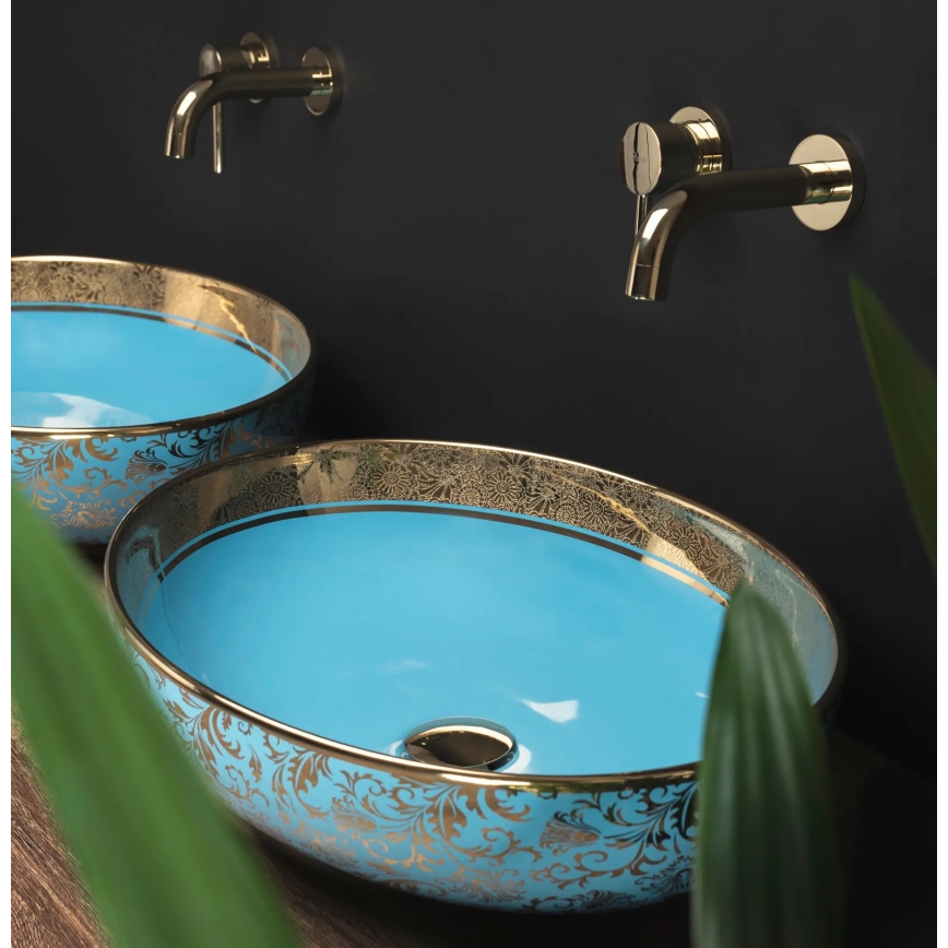 REA-U8709 - Lavatório de bancada MARGOT 40x52 cm cerâmica/azul/dourado