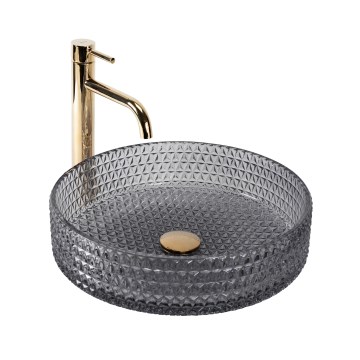REA-U8880 - Lavatório de bancada CRISTAL Ø 39 cm vidro/cinzento fumado