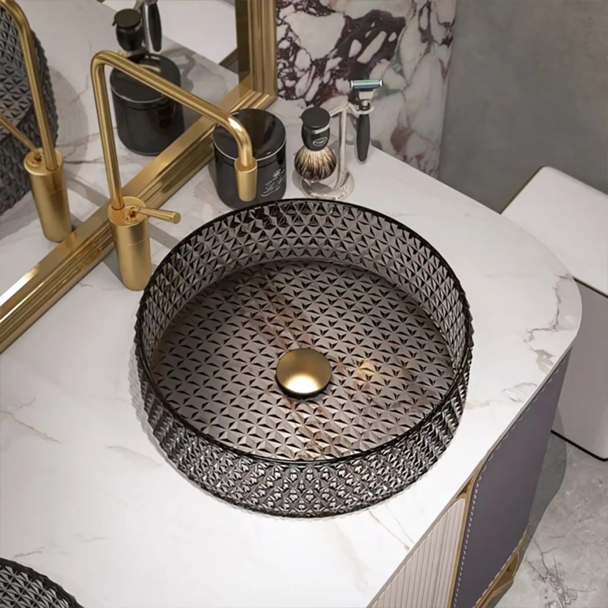 REA-U8880 - Lavatório de bancada CRISTAL Ø 39 cm vidro/cinzento fumado