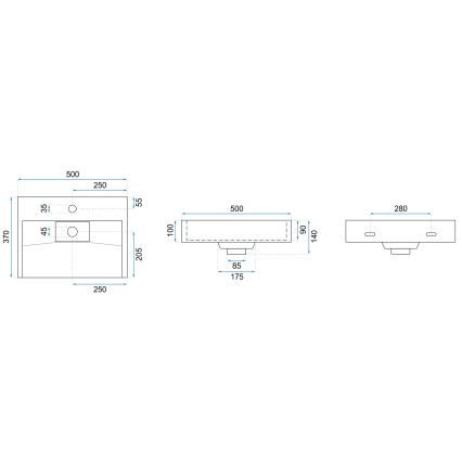 REA-U8900 - Lavatório de bancada GOYA 37x50 cm conglomerado/branco mate
