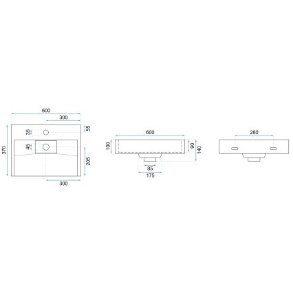 REA-U8901 - Lavatório de bancada GOYA 37x60 cm compósito/branco mate