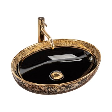 REA-U8978 - Lavatório de bancada MARGOT 40x52 cm cerâmica/preto/dourado