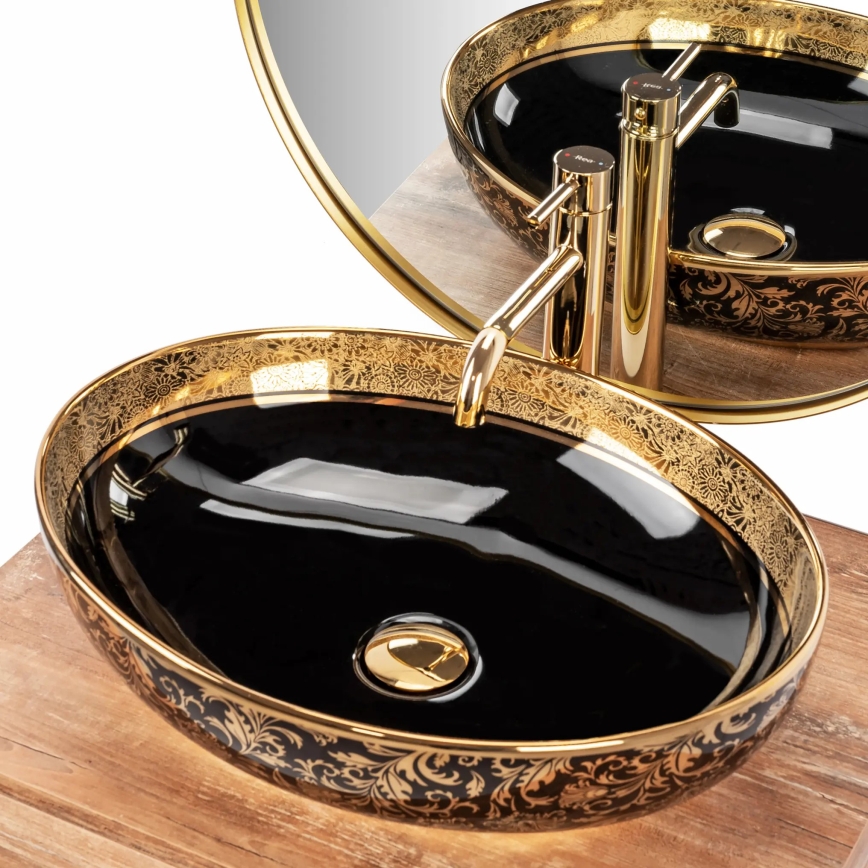 REA-U8978 - Lavatório de bancada MARGOT 40x52 cm cerâmica/preto/dourado