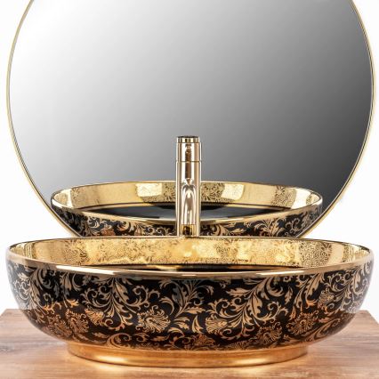 REA-U8978 - Lavatório de bancada MARGOT 40x52 cm cerâmica/preto/dourado