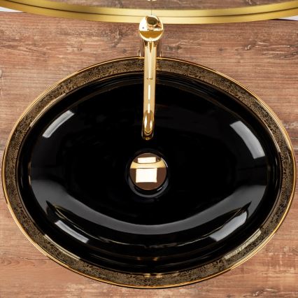 REA-U8978 - Lavatório de bancada MARGOT 40x52 cm cerâmica/preto/dourado