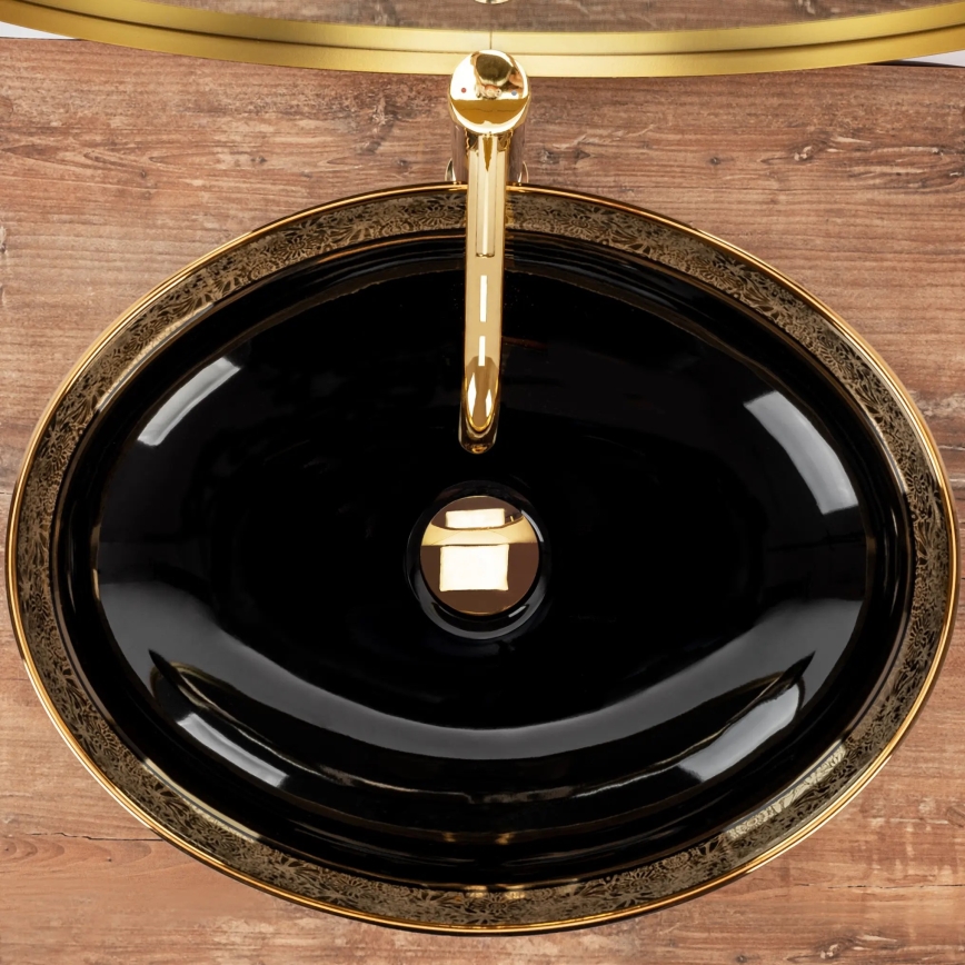 REA-U8978 - Lavatório de bancada MARGOT 40x52 cm cerâmica/preto/dourado