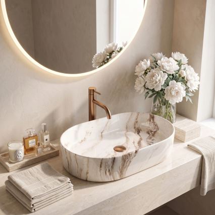 REA-U9239 - Lavatório para bancada NADIA 38,5 x 61 cm, cerâmica, bege, imitação de pedra