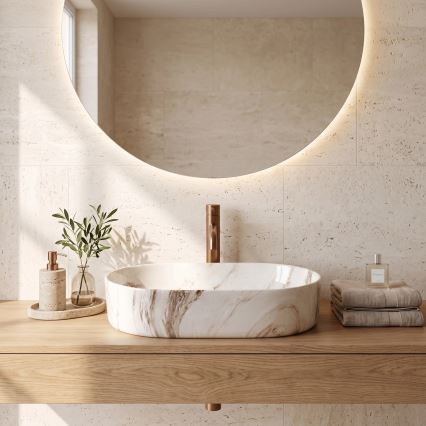 REA-U9239 - Lavatório para bancada NADIA 38,5 x 61 cm, cerâmica, bege, imitação de pedra