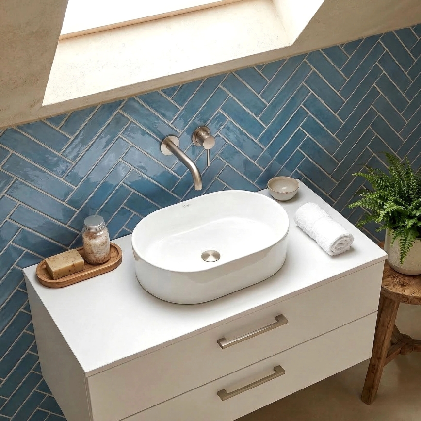 REA-U9249 - Lavatório para bancada NADIA 32x46 cm cerâmica/branco brilhante