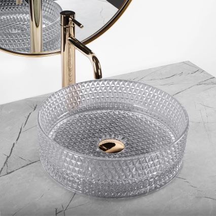 REA-U9615 - Lavatório de bancada CRISTAL Ø 35,5 cm vidro/cinzento