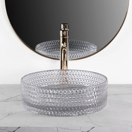REA-U9615 - Lavatório de bancada CRISTAL Ø 35,5 cm vidro/cinzento